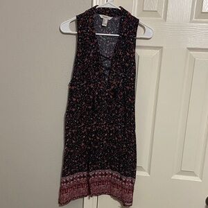 Forever 21 Black Midi Dress with Pink Floral Print and Printed Border